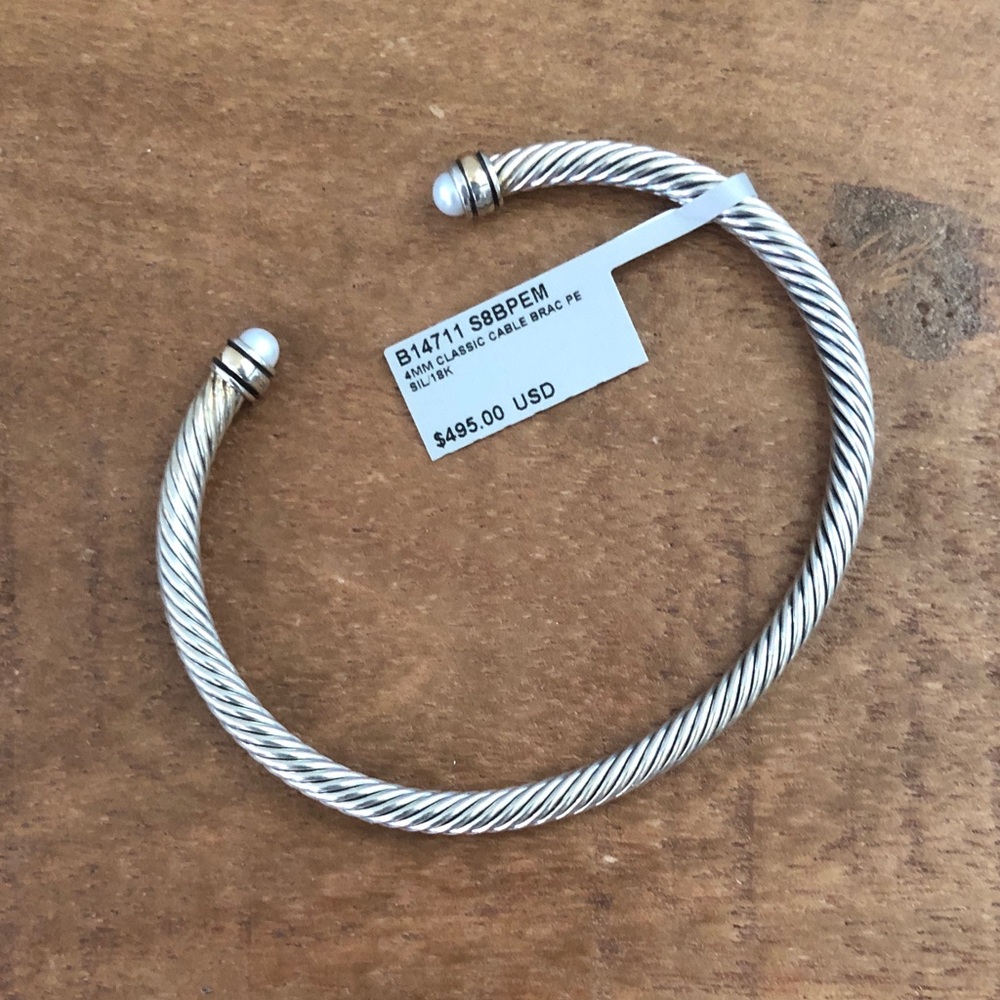 David Yurman Two-Tone Cable Open Bracelet in Silver and Gold with Pearls - Picture 3 of 3